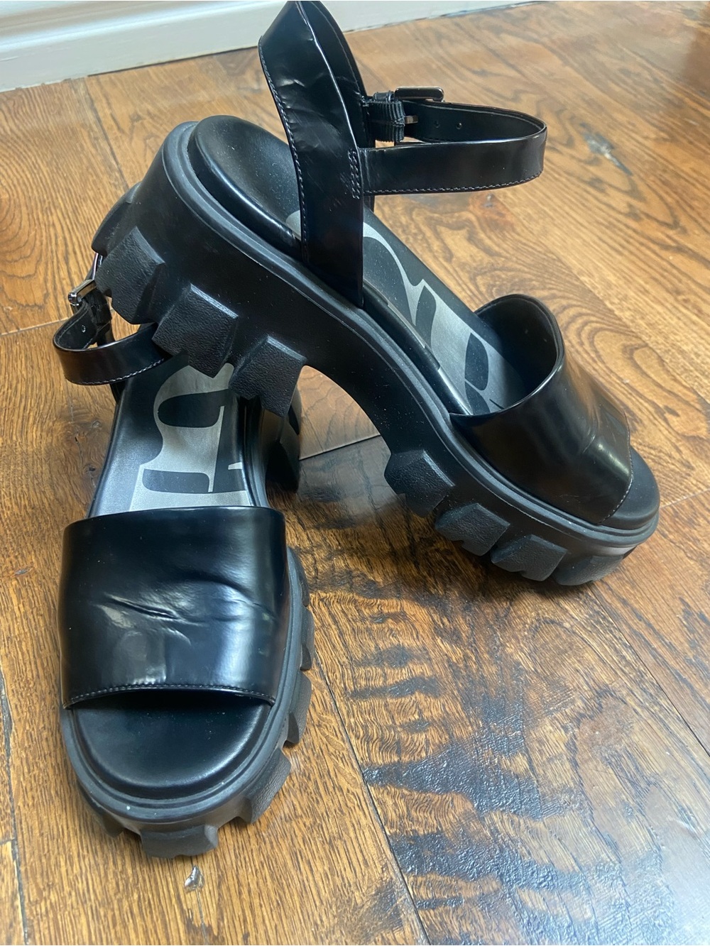 GBX Black Platform Lug Sandals with Ankle Strap